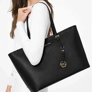 Michael Kors Jet Set Travel Multifunction Saffiano Leather Tote in Black